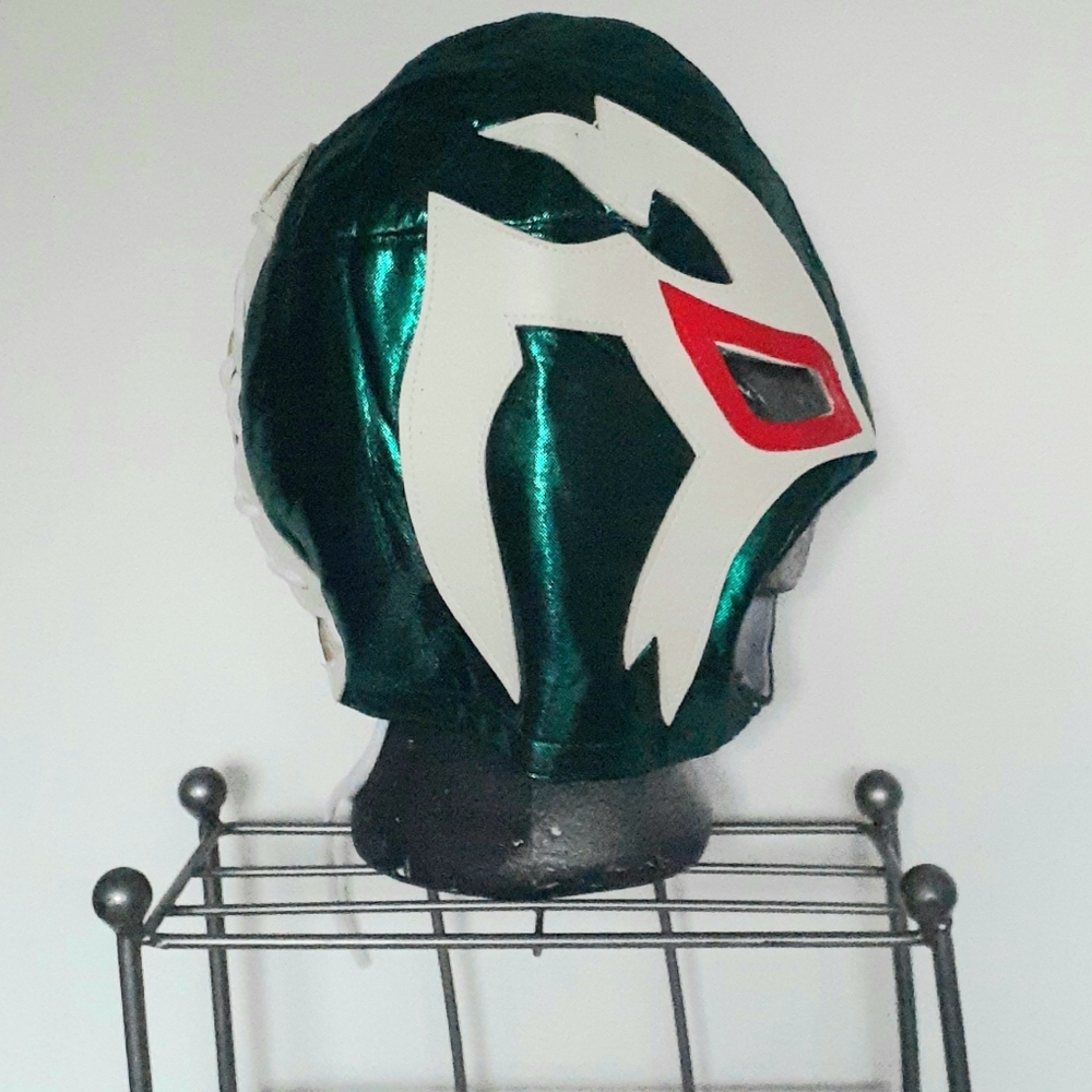 Lucha Libre luchador mask in vibrant green, white, and red - Picture 6 of 14